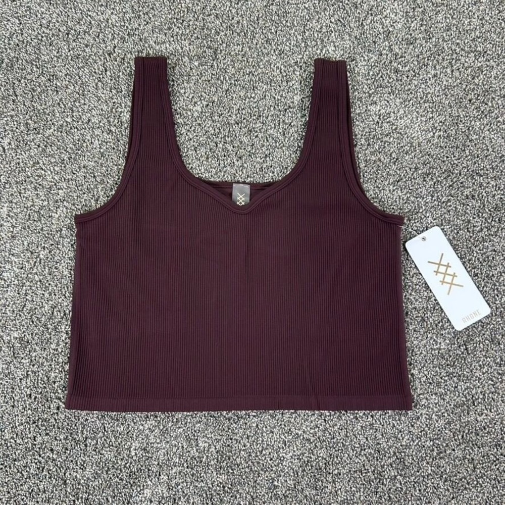 NEW Rhone Evolve Seamless Ribbed Crop Tank Top Women XXL Brown Berry Comfortable